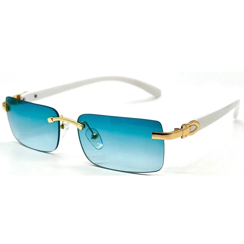 Rimless Glasses Wood Temple GreenLens Lightweight Fashion Eyeglasses UV400 Gafas
